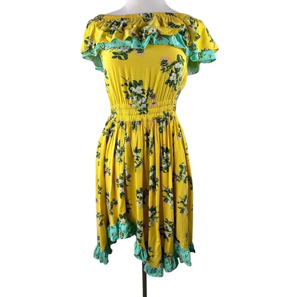 Matilda Jane Hooked On A Feeling Dress Yellow Ruffle Smocked Women's Size Small - Picture 5 of 14